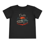 1971 ’Cuda Toddler T-Shirt – Retro Black Muscle Car Sunset Design