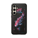 Glitch Koi Fish Art Tough Phone Case - Cyan Pink on Black