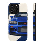 R34 Skyline GT-R Bayside Blue Tough Phone Case for 90s JDM Fans