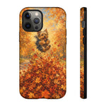 Yorkshire Terrier Jumping in Autumn Leaves Tough Case | Fall Dog Phone Cover
