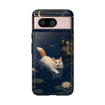Turkish Van Swimming Cat Tough Case | Whimsical Night Pond, Lily Pads, Ducks