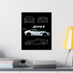 Chevy C7 ZR1 Poster Wall Art Print Supercar Blueprint Garage Decor
