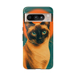 Siamese Cat Retro Halftone Portrait Case - Orange Teal Print