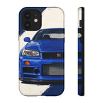 R34 Skyline GT-R Bayside Blue Tough Phone Case for 90s JDM Fans