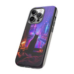 Lo-Fi Cat Neon Rain Window Vaporwave Art Tough Phone Case