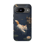Turkish Van Swimming Cat Tough Case | Whimsical Night Pond, Lily Pads, Ducks