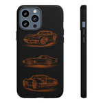 C3 Corvette Line Art Phone Case, Glowing Orange Three-View