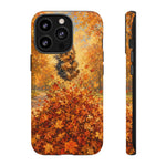 Yorkshire Terrier Jumping in Autumn Leaves Tough Case | Fall Dog Phone Cover