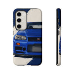 R34 Skyline GT-R Bayside Blue Tough Phone Case for 90s JDM Fans