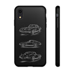 C2 Sting Ray Line Art Phone Case, Glowing Silver Three-View