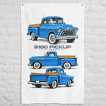 1957 3100 Blue Pickup Banner 34x56 Garage Man Cave Wall Decor Car Guy Gift