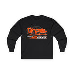 C8 Z06 Convertible Illustration Long Sleeve, Orange Sports Car Tee