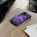 Neon Dolphin Retro Wave Tough Case | Vaporwave Japanese Text, 80s Synth Sunset