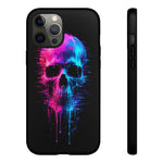 Neon Glitch Skull Phone Case, Dripping Paint Scanline Cover
