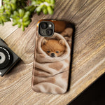 Pomeranian Puppy Burrito Phone Case, Cozy Blanket Portrait