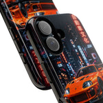 Orange Supra Phone Case, Neon City Night JDM Sports Car Tough Cover
