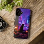 Lo-Fi Cat Neon Rain Window Vaporwave Art Tough Phone Case