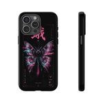Glitch Moth Wings Art Tough Phone Case - Pink Cyan on Black