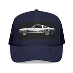 Vintage Mustang Sketch Foam Trucker Hat | Classic Car Outline, Retro Auto