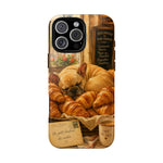 Sleeping French Bulldog with Croissants phone case | cute bakery scene