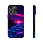 Neon Lighthouse Grid Ocean Art Tough Phone Case