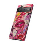 Pop Art Kiss Lip Pattern Phone Case | Bold Lightning Star Collage