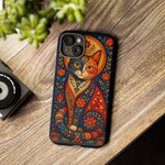 Folk Art Cat Phone Case, Bold Saturated Pattern Cover