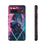Anime Girl Phone Case Teal, Neon Kanji Calm Gradient Tough Cover