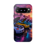 Sunset Car Meet Civic Phone Case | Sports Cars, Palm Trees, Neon Beach Scene