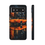 Orange Daytona Phone Case, Rainy City Night Muscle Car Tough Cover