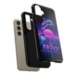 Neon Dolphin Retro Wave Tough Case | Vaporwave Japanese Text, 80s Synth Sunset
