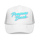 Pompano Beach Florida Trucker Hat Retro Script Snapback Neon Pastel Coastal Surf Style Cap