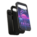 Neon Dolphin Retro Wave Tough Case | Vaporwave Japanese Text, 80s Synth Sunset