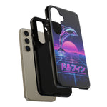 Neon Dolphin Retro Wave Tough Case | Vaporwave Japanese Text, 80s Synth Sunset