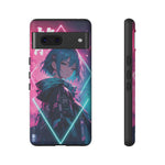 Anime Girl Phone Case Teal, Neon Kanji Calm Gradient Tough Cover