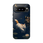 Turkish Van Swimming Cat Tough Case | Whimsical Night Pond, Lily Pads, Ducks