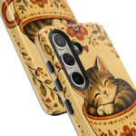 Teacup Cat Phone Case, Cozy Folk Illustration Art Cover