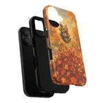 Yorkshire Terrier Jumping in Autumn Leaves Tough Case | Fall Dog Phone Cover