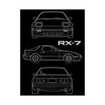1980s RX-7 FC Poster JDM Rotary Sports Car Blueprint Wall Art Garage Decor