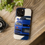 R34 Skyline GT-R Bayside Blue Tough Phone Case for 90s JDM Fans