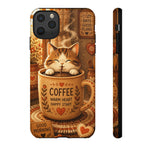 Coffee Cat Phone Case, Cozy Morning Folk Art Cover, Gift