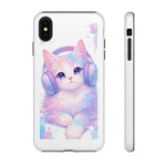 Pastel Cat Phone Case, Headphones Glitch Color Block Cover