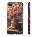 Cherry Blossom Cat Phone Case, Painterly Spring Art Cover