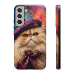 Persian Cat Beret Portrait Tough Phone Case - Painterly