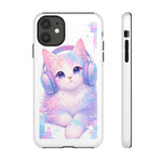 Pastel Cat Phone Case, Headphones Glitch Color Block Cover