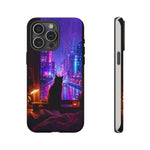 Lo-Fi Cat Neon Rain Window Vaporwave Art Tough Phone Case