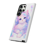 Pastel Cat Phone Case, Headphones Glitch Color Block Cover