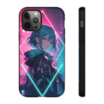 Anime Girl Phone Case Teal, Neon Kanji Calm Gradient Tough Cover