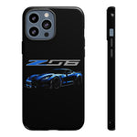 Blue C7 Z06 Sports Car Tough Phone Case Track Style Cover Gift