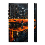 Orange Daytona Phone Case, Rainy City Night Muscle Car Tough Cover